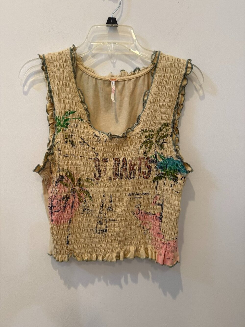 Free People St. Barts ruched front graphic tank top, size L